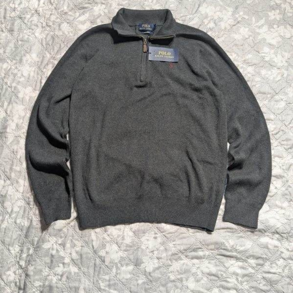 Ralph Lauren Gray Zip Up Sweater with Ribbed Details